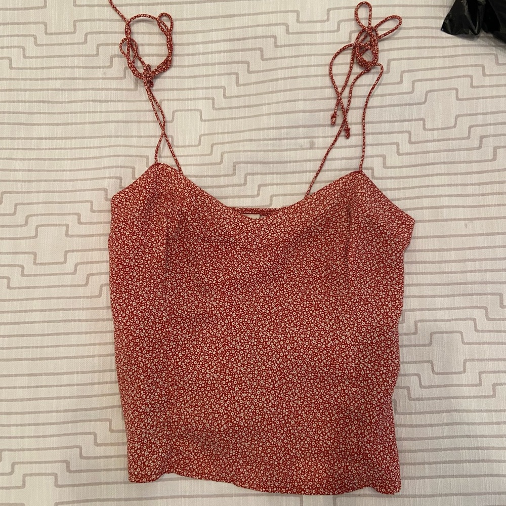 Abercrombie & Fitch Red Floral Tie Sleeve Tank